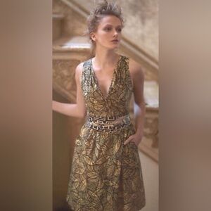 Weston Wear Anthropologie Sleeveless A-Line Emerging Leaves Dress Size 8 Yellow